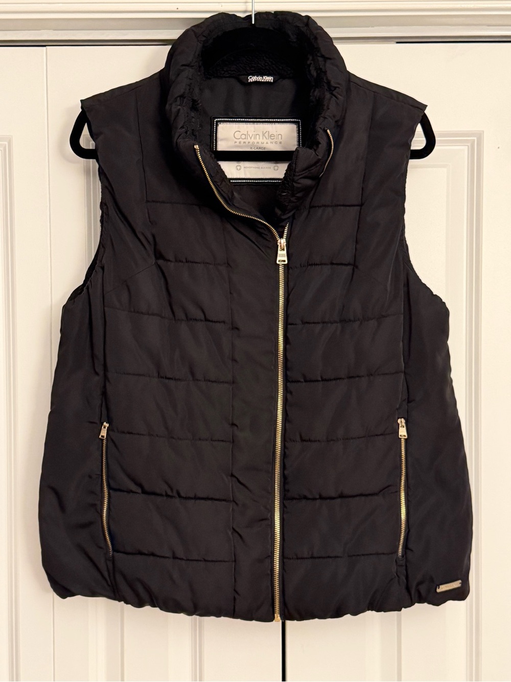 Calvin Klein Performance Black Quilted Puffer Vest Women’s XL Gold Zippers